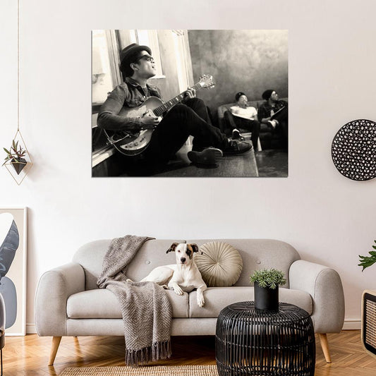 Bruno Mars Guitar R&B Pop Singer Music BW Art Wall Art Print Poster