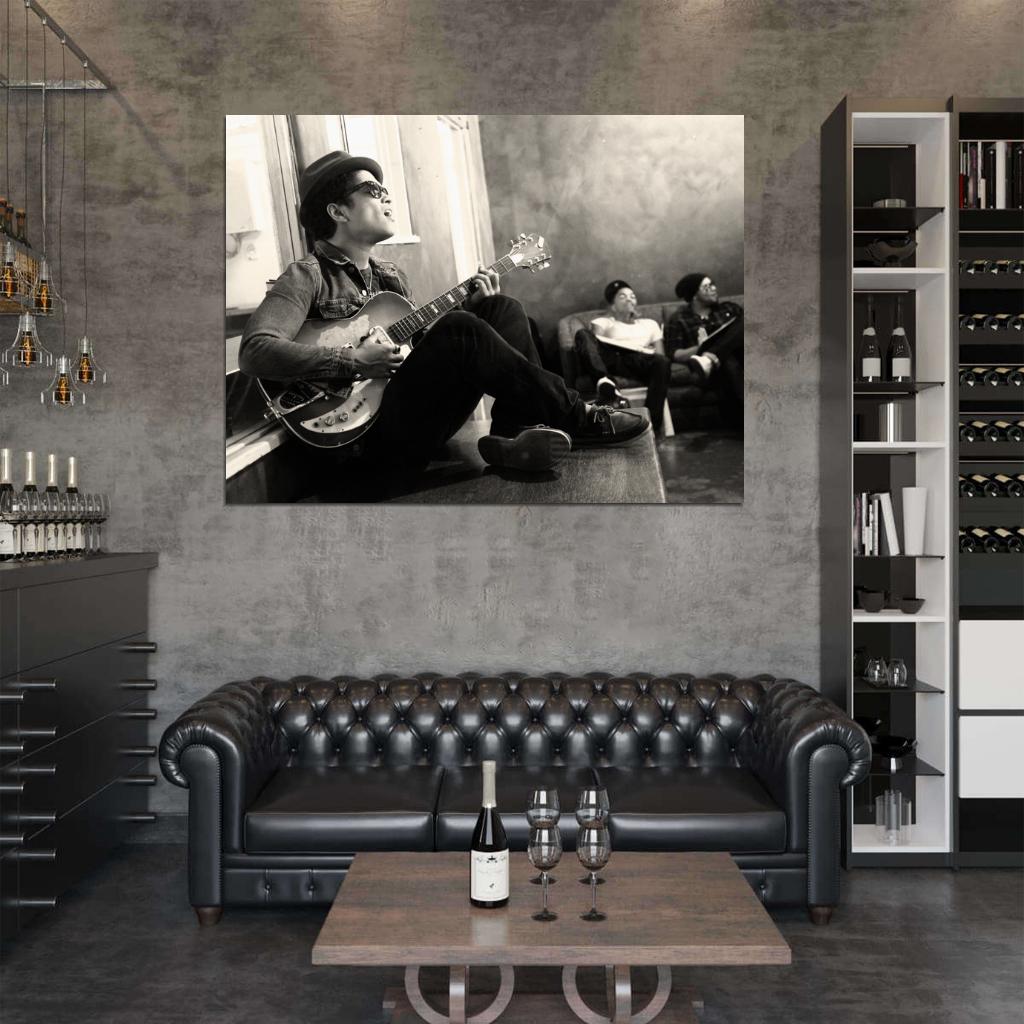 Bruno Mars Guitar R&B Pop Singer Music BW Art Wall Art Print Poster