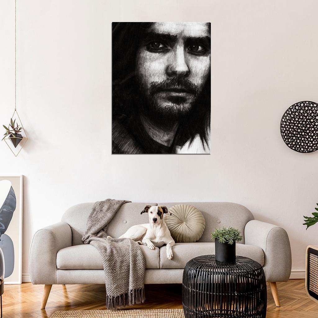 Jared Leto Painting Art Rock Singer Actor Music BW Art Wall Art Print Poster