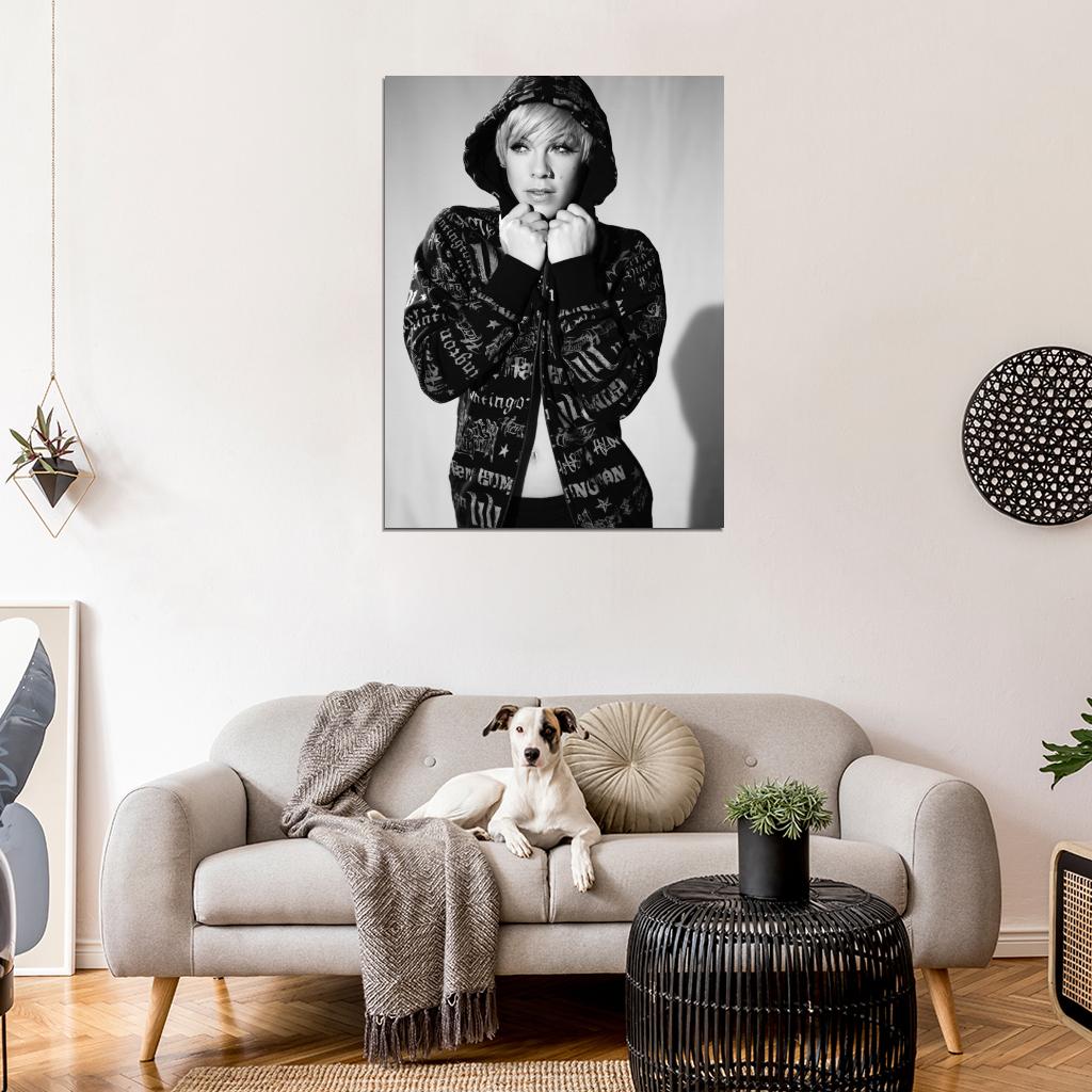 Pink Rock Pop Singer Music BW Art Wall Art Print Poster