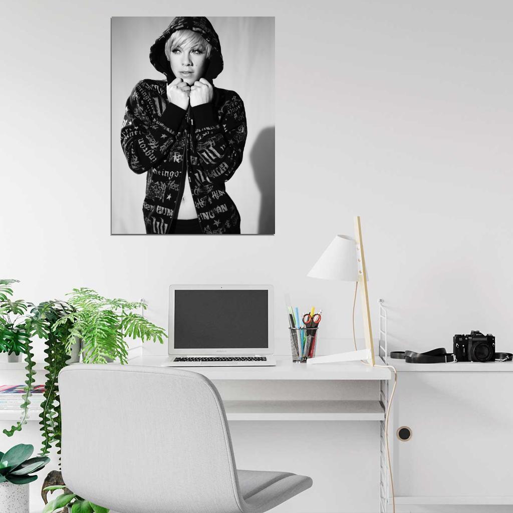 Pink Rock Pop Singer Music BW Art Wall Art Print Poster