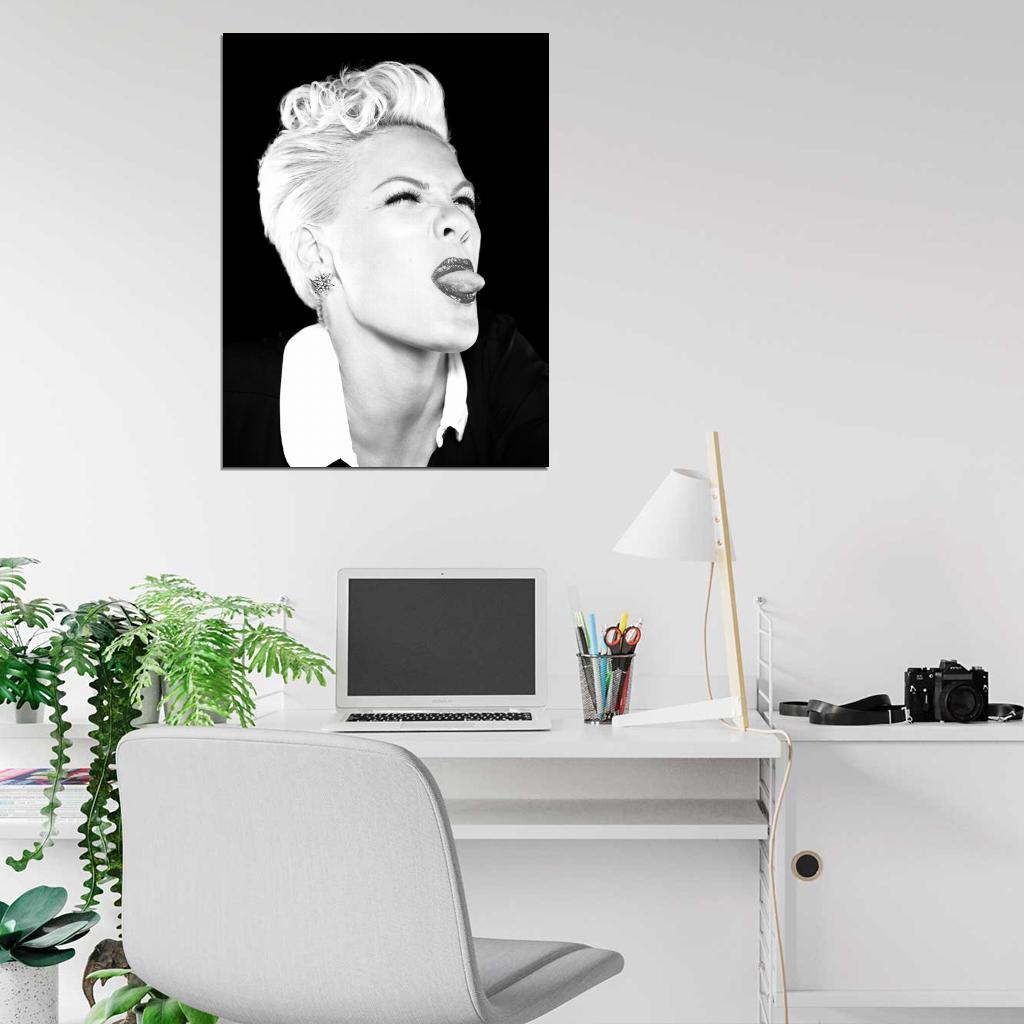 Pink Tongue Funny Rock Pop Singer Music BW Art Wall Art Print Poster