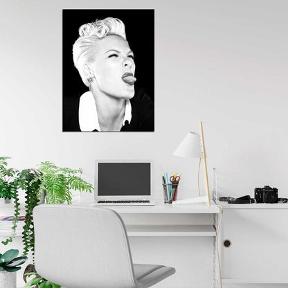 Pink Tongue Funny Rock Pop Singer Music BW Art Wall Art Print Poster