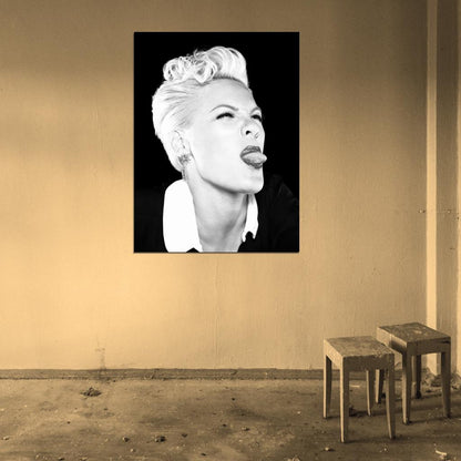 Pink Tongue Funny Rock Pop Singer Music BW Art Wall Art Print Poster