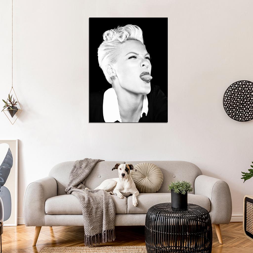 Pink Tongue Funny Rock Pop Singer Music BW Art Wall Art Print Poster