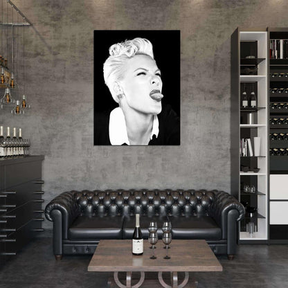 Pink Tongue Funny Rock Pop Singer Music BW Art Wall Art Print Poster