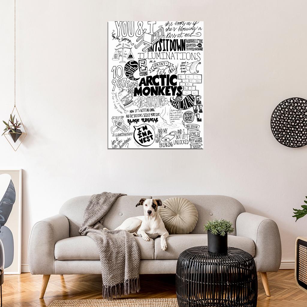 Arctic Monkeys Painting Indie Rock Band Music BW Art Wall Art Print Poster