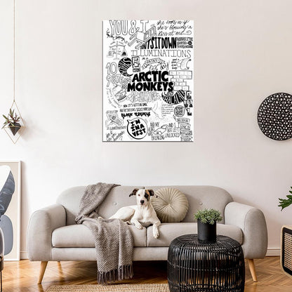 Arctic Monkeys Painting Indie Rock Band Music BW Art Wall Art Print Poster