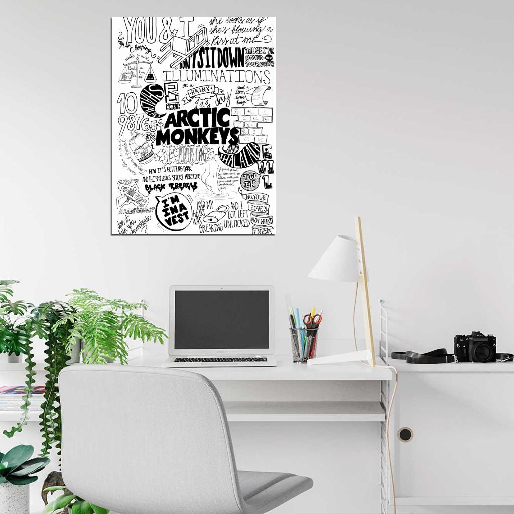 Arctic Monkeys Painting Indie Rock Band Music BW Art Wall Art Print Poster