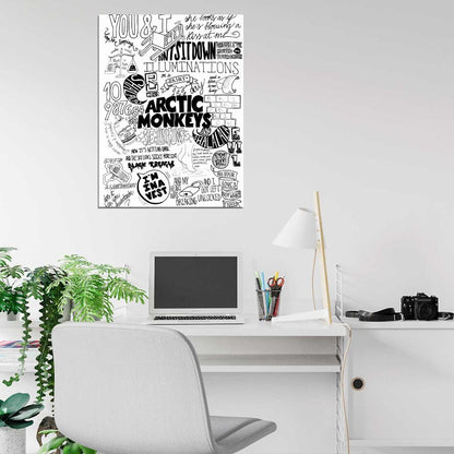 Arctic Monkeys Painting Indie Rock Band Music BW Art Wall Art Print Poster