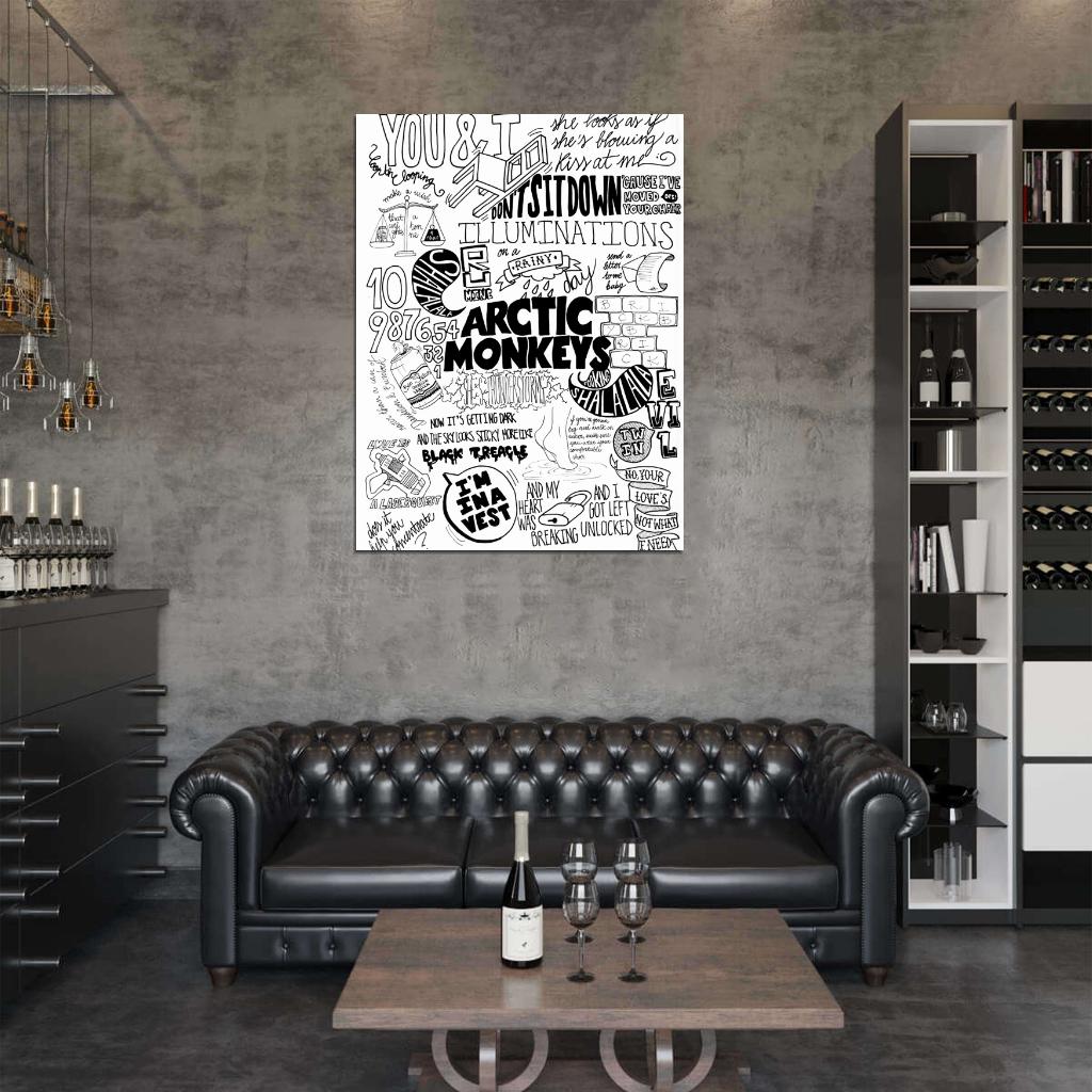 Arctic Monkeys Painting Indie Rock Band Music BW Art Wall Art Print Poster