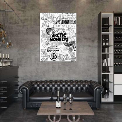 Arctic Monkeys Painting Indie Rock Band Music BW Art Wall Art Print Poster
