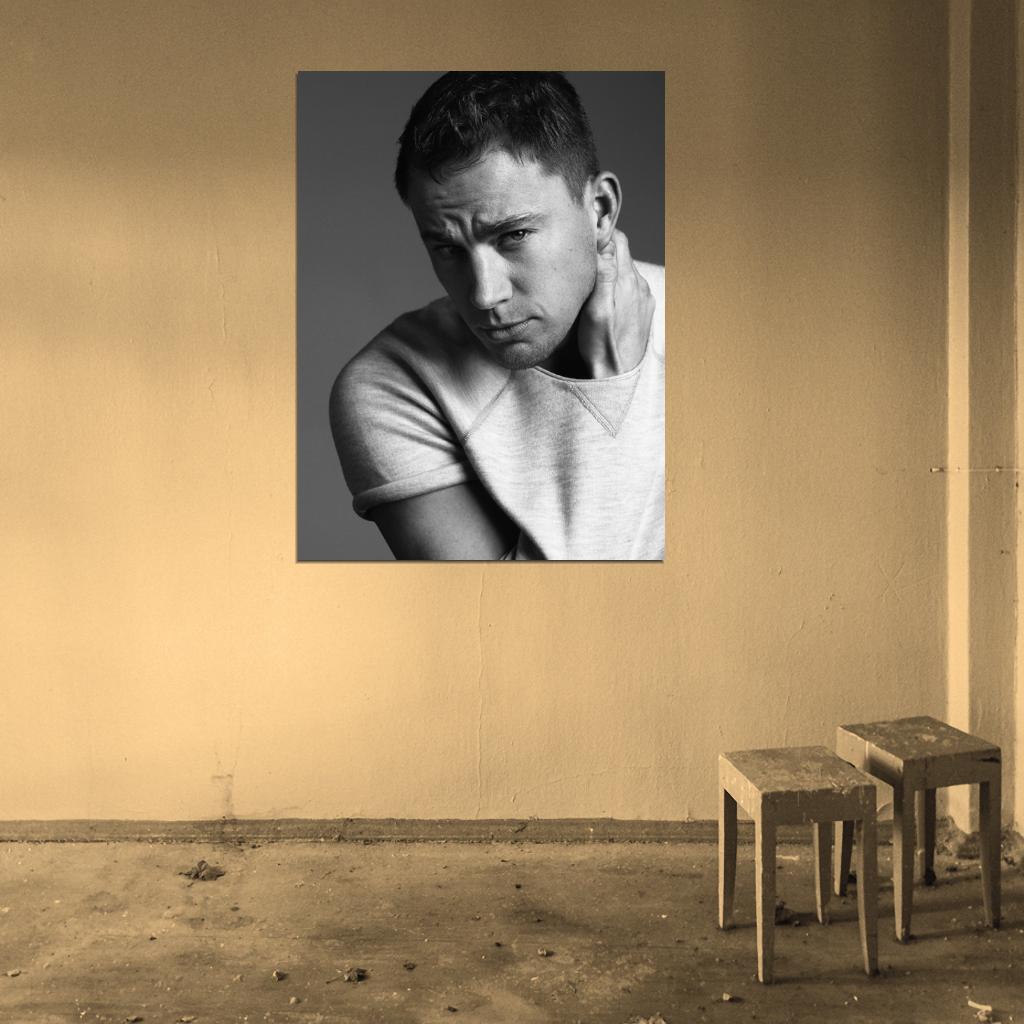 Channing Tatum Portrait Actor BW Art Wall Art Print Poster