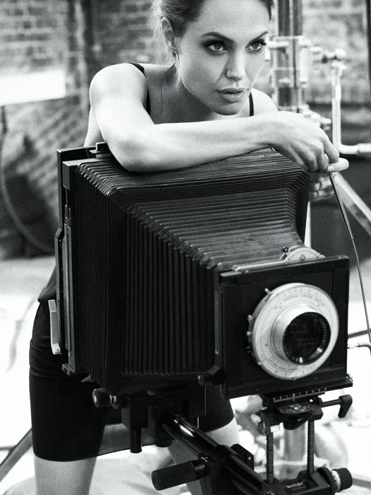 Angelina Jolie Retro Camera Actress BW Art Wall Art Print Poster
