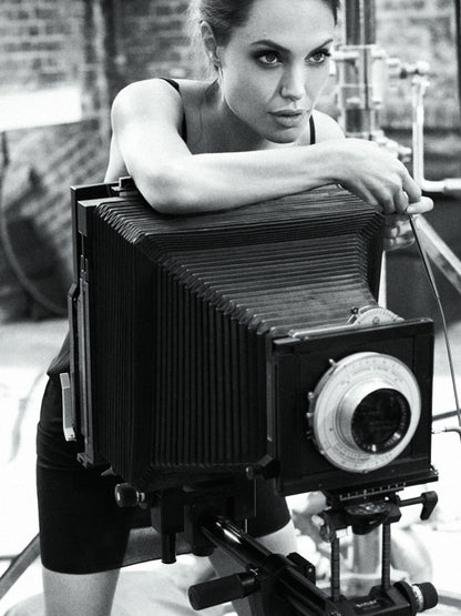 Angelina Jolie Retro Camera Actress BW Art Wall Art Print Poster