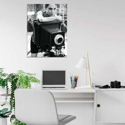 Angelina Jolie Retro Camera Actress BW Art Wall Art Print Poster