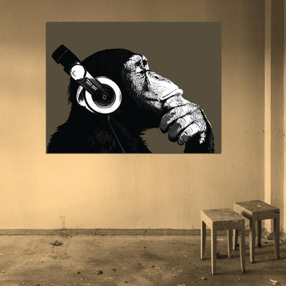 The Chimp Stereo Headphones Painting Music Art Wall Art Print Poster