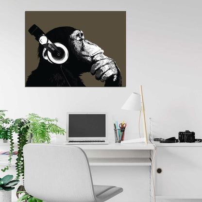 The Chimp Stereo Headphones Painting Music Art Wall Art Print Poster