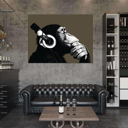 The Chimp Stereo Headphones Painting Music Art Wall Art Print Poster