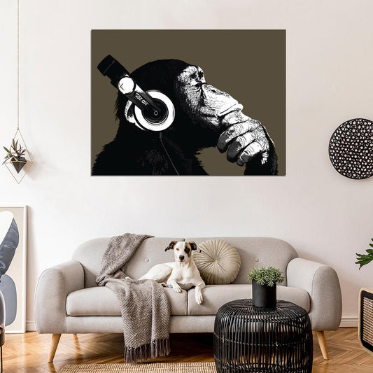 The Chimp Stereo Headphones Painting Music Art Wall Art Print Poster