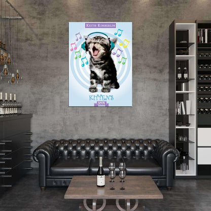 Funny Kitten Headphones Keith Kimberlin Art Wall Art Print Poster