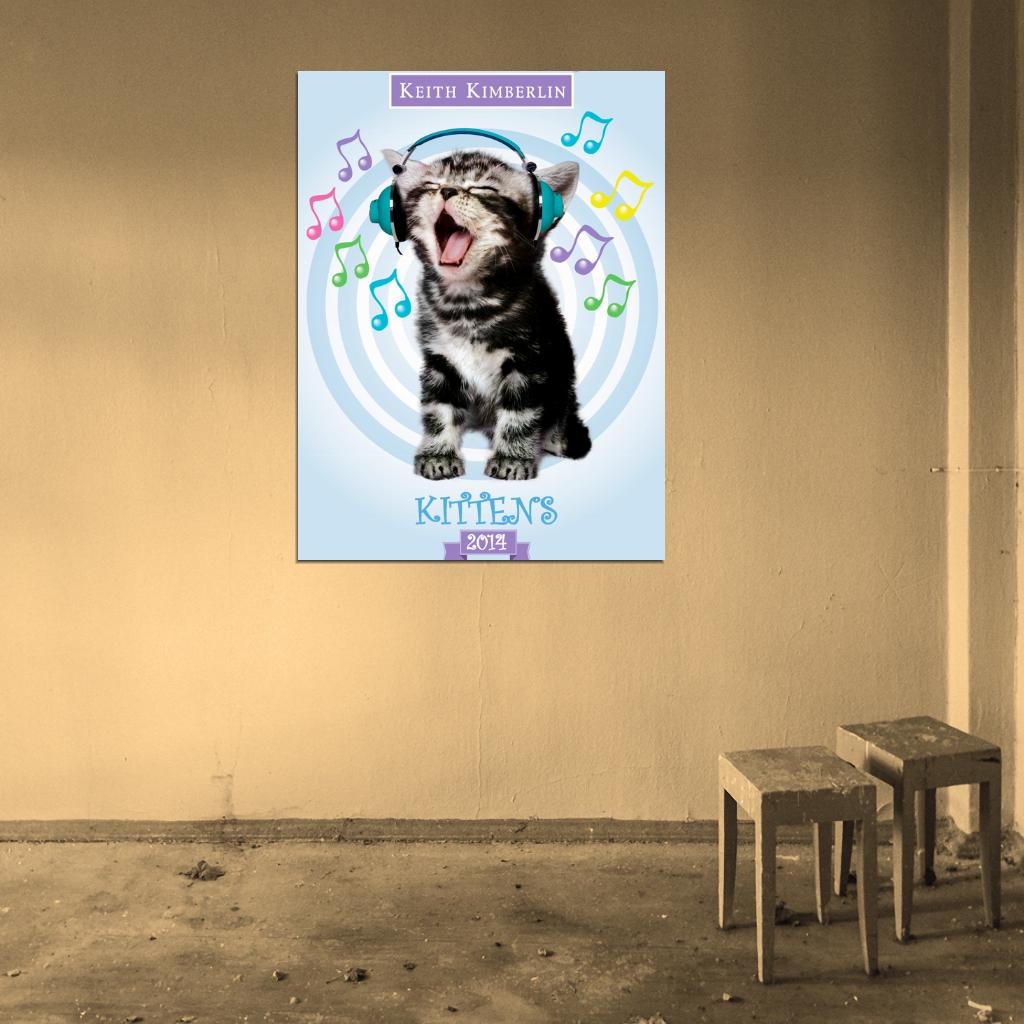 Funny Kitten Headphones Keith Kimberlin Art Wall Art Print Poster