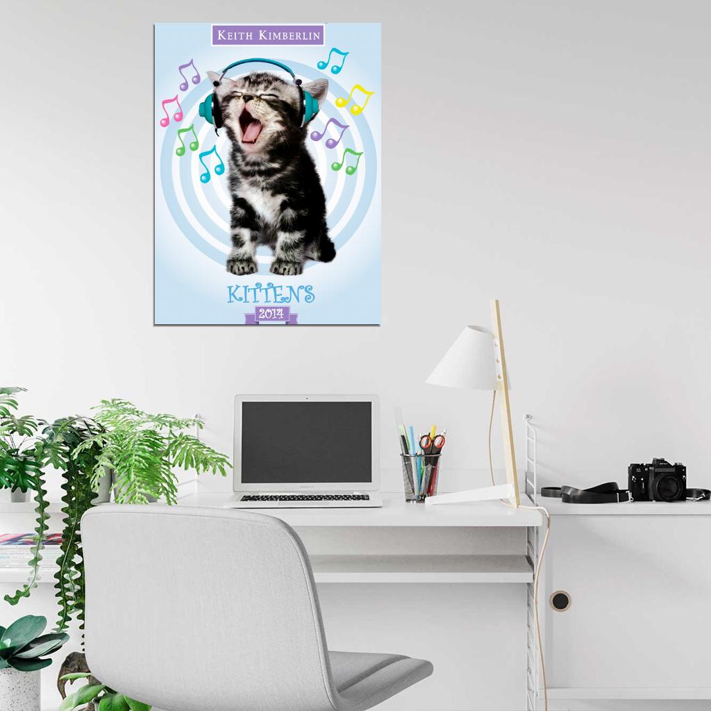 Funny Kitten Headphones Keith Kimberlin Art Wall Art Print Poster