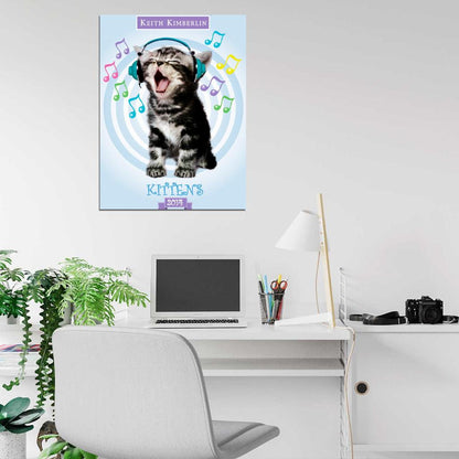 Funny Kitten Headphones Keith Kimberlin Art Wall Art Print Poster