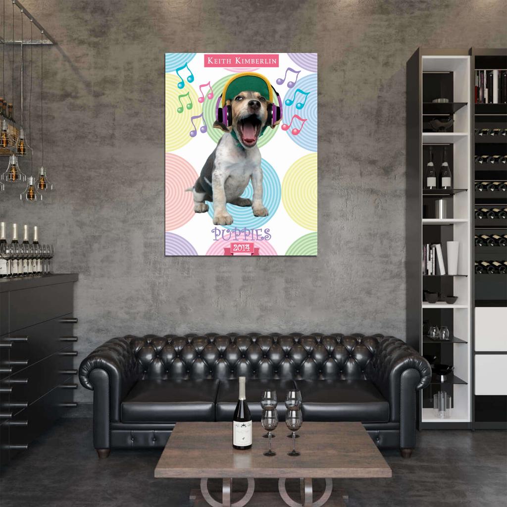 Funny Puppy Headphones Keith Kimberlin Art Wall Art Print Poster