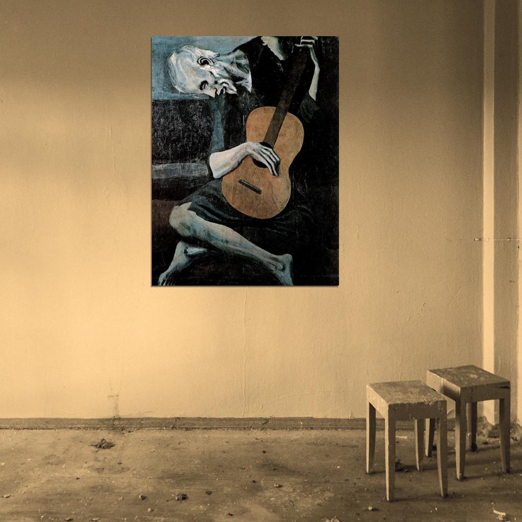 The Old Guitarist Pablo Picasso Painting Art Wall Art Print Poster