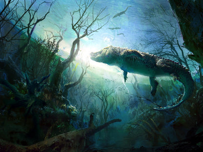 Crocodile Painting Art Underwater Landscape Animal Nature Wall Art Print Poster