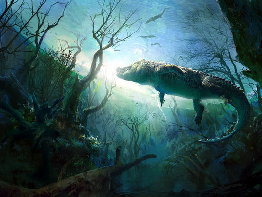 Crocodile Painting Art Underwater Landscape Animal Nature Wall Art Print Poster