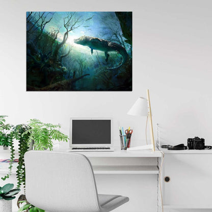 Crocodile Painting Art Underwater Landscape Animal Nature Wall Art Print Poster