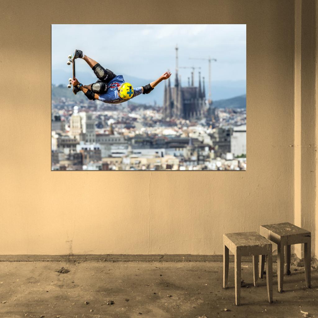 Awesome Skater Jump Air Extreme Skateboard City Wall Art Print Poster
