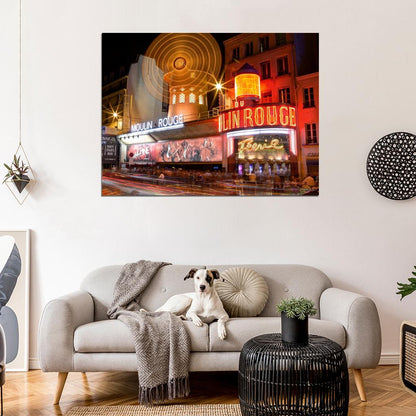 Moulin Rouge Cabaret Paris France Night Lights Wall Art Print Poster