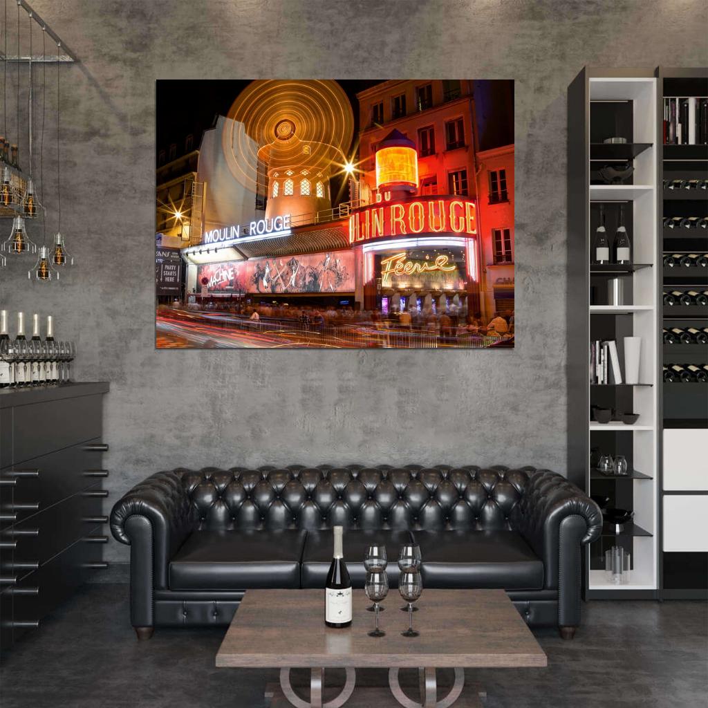 Moulin Rouge Cabaret Paris France Night Lights Wall Art Print Poster