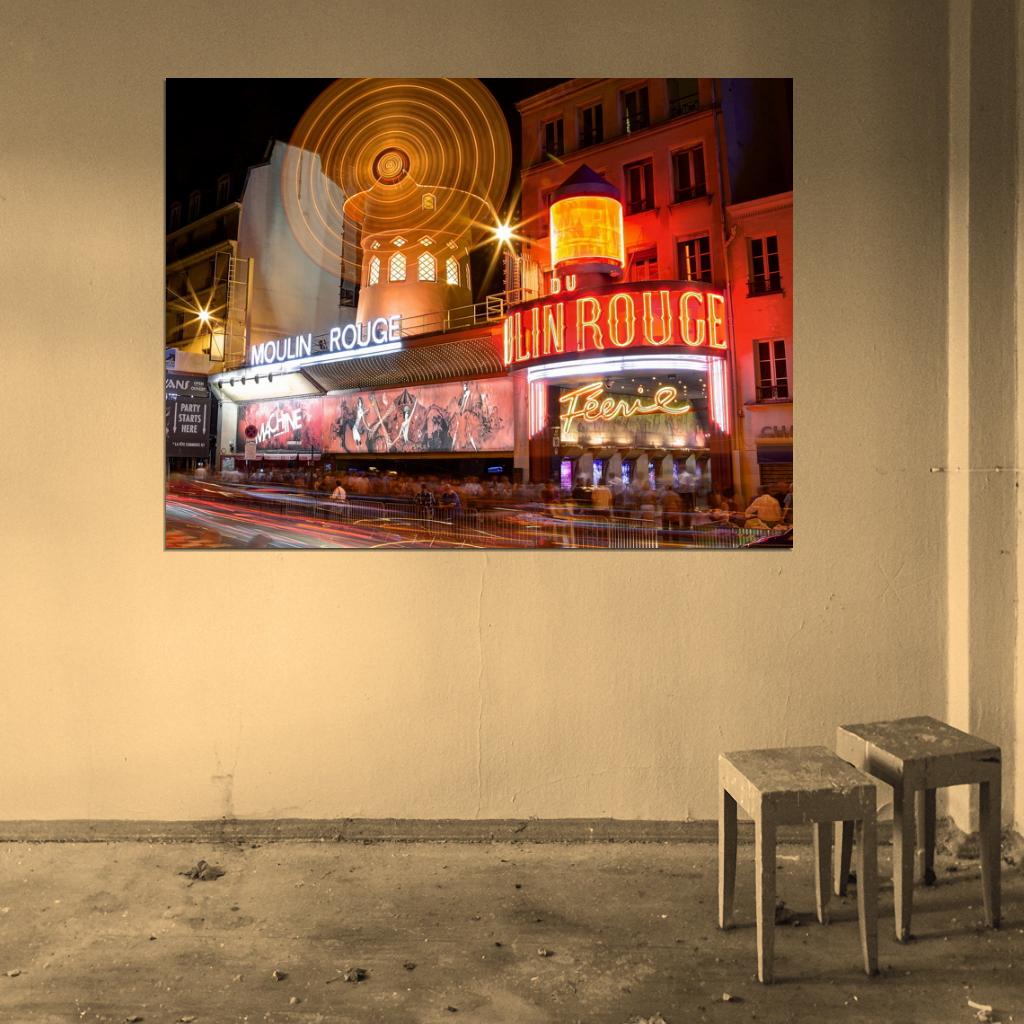 Moulin Rouge Cabaret Paris France Night Lights Wall Art Print Poster