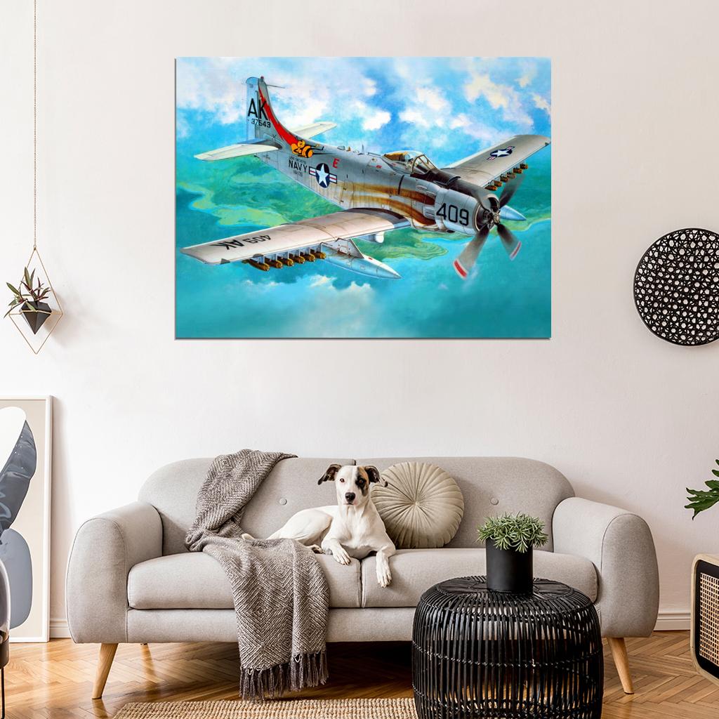 Douglas A-1H Skyraider Air Forces WW2 War Military Wall Art Print Poster