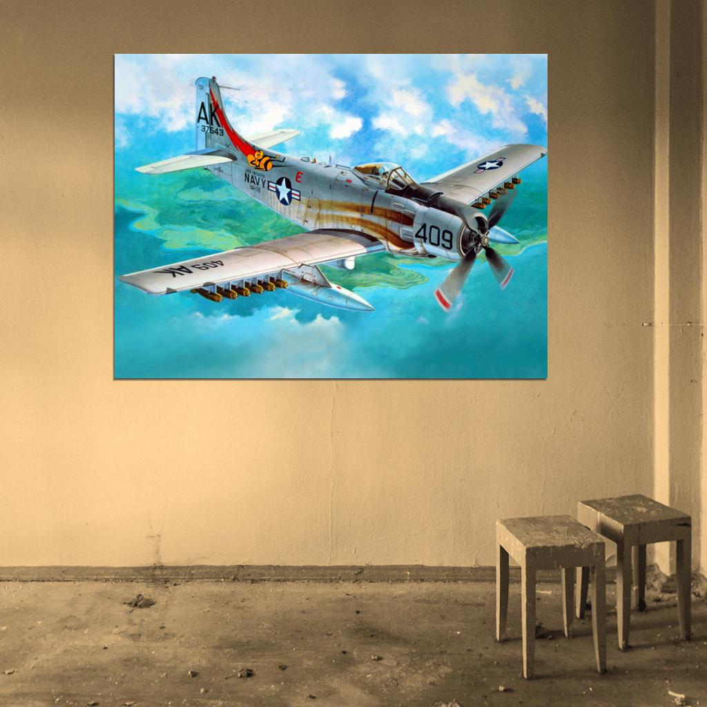 Douglas A-1H Skyraider Air Forces WW2 War Military Wall Art Print Poster
