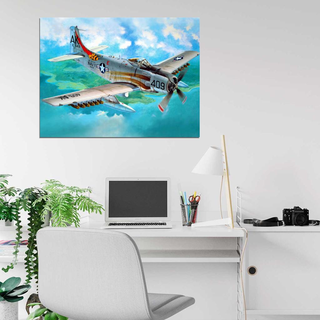 Douglas A-1H Skyraider Air Forces WW2 War Military Wall Art Print Poster