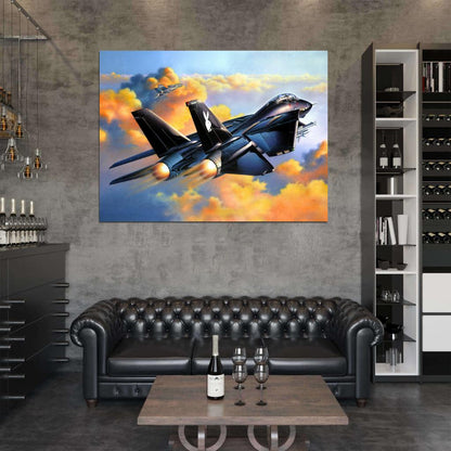 Grumman F-14 Tomcat Black Air Forces Sunset Art War Military Wall Art Print Poster