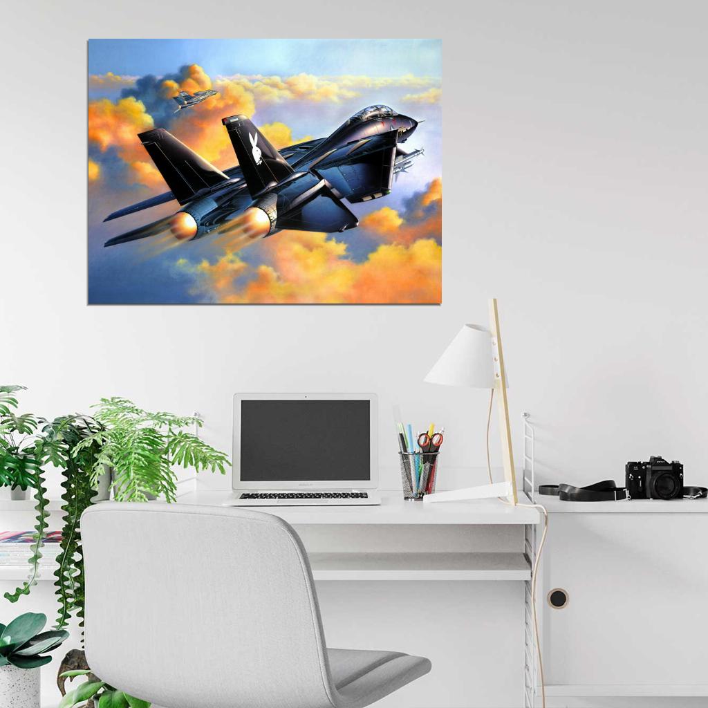 Grumman F-14 Tomcat Black Air Forces Sunset Art War Military Wall Art Print Poster
