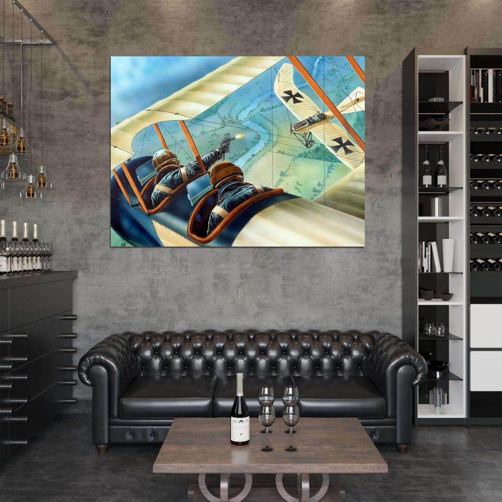 WW1 Biplane Dogfight Air Forces Art World War I Military Wall Art Print Poster