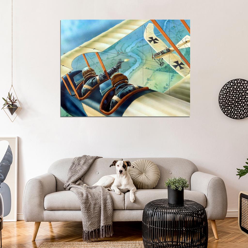 WW1 Biplane Dogfight Air Forces Art World War I Military Wall Art Print Poster