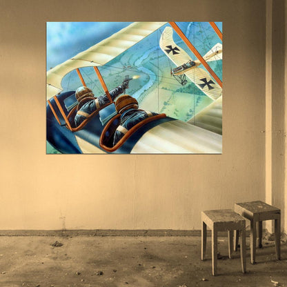 WW1 Biplane Dogfight Air Forces Art World War I Military Wall Art Print Poster