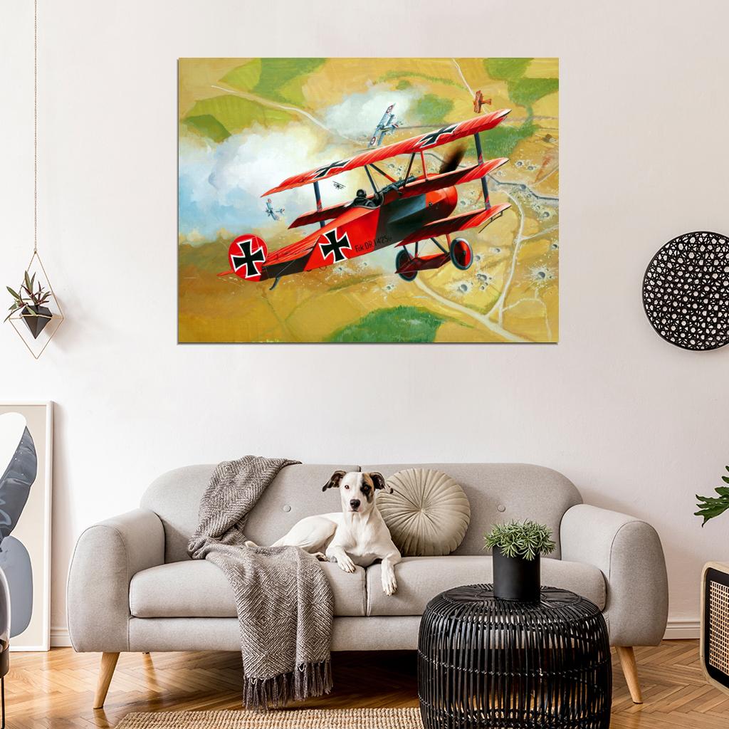 Red Baron WW1 German Triplane Dogfight Air Forces Art World War I Military Wall Art Print Poster