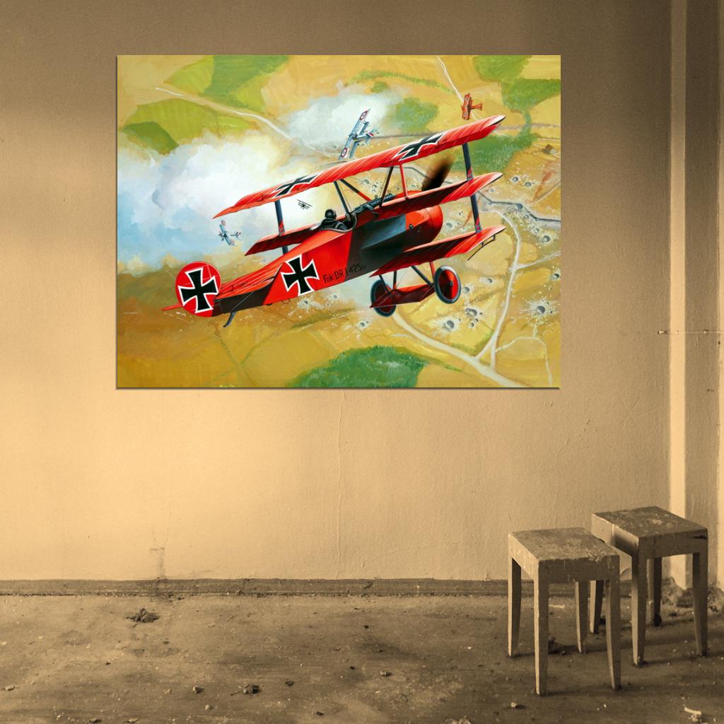 Red Baron WW1 German Triplane Dogfight Air Forces Art World War I Military Wall Art Print Poster