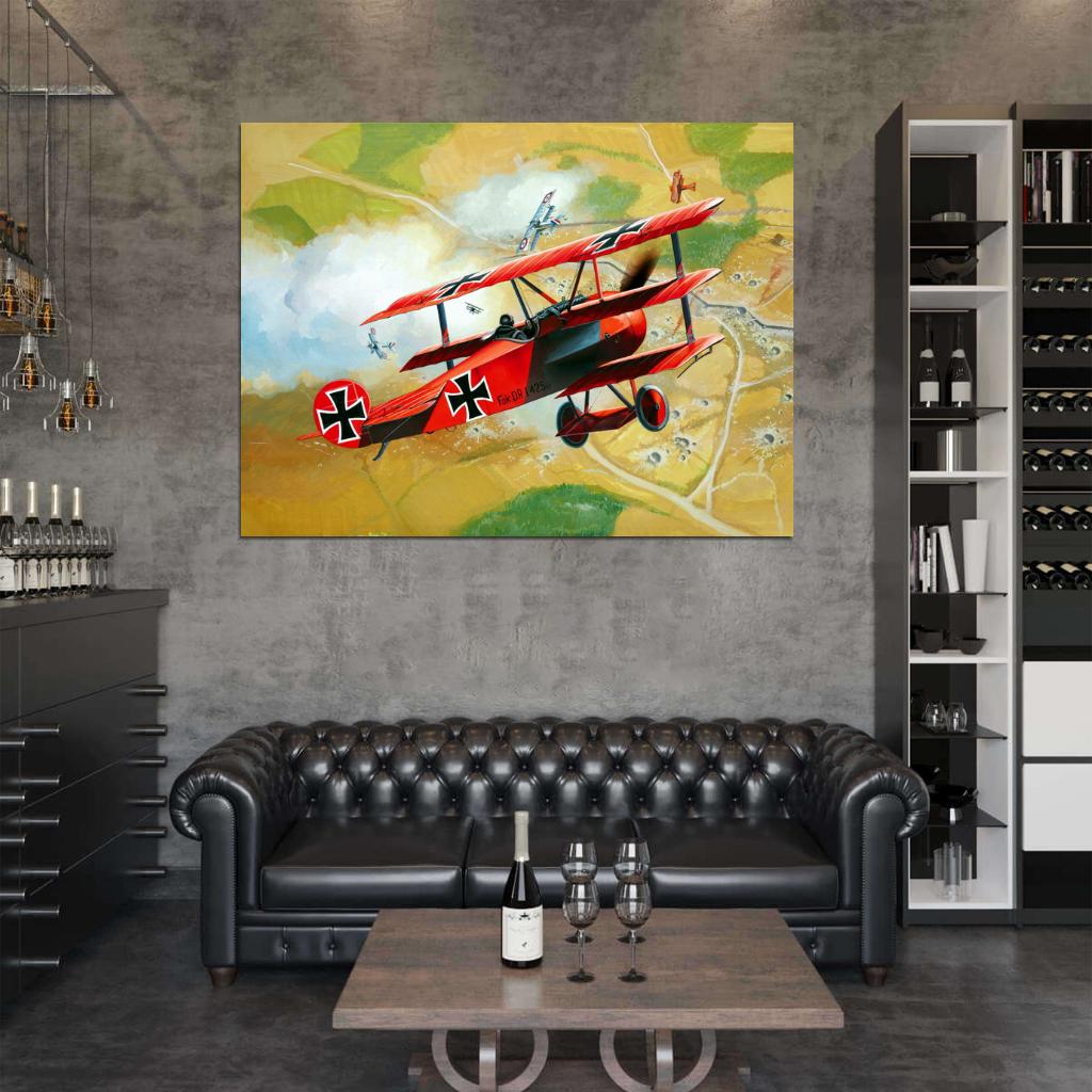 Red Baron WW1 German Triplane Dogfight Air Forces Art World War I Military Wall Art Print Poster