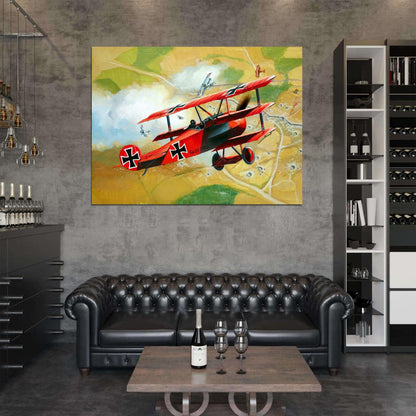 Red Baron WW1 German Triplane Dogfight Air Forces Art World War I Military Wall Art Print Poster
