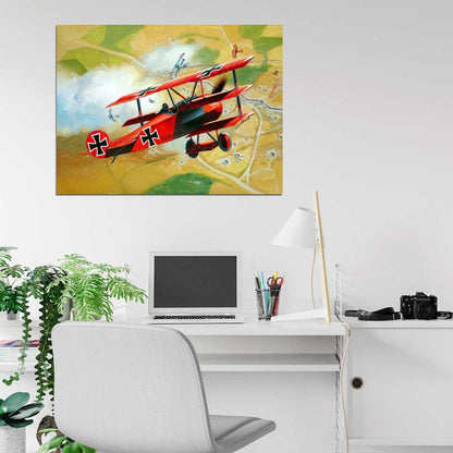 Red Baron WW1 German Triplane Dogfight Air Forces Art World War I Military Wall Art Print Poster